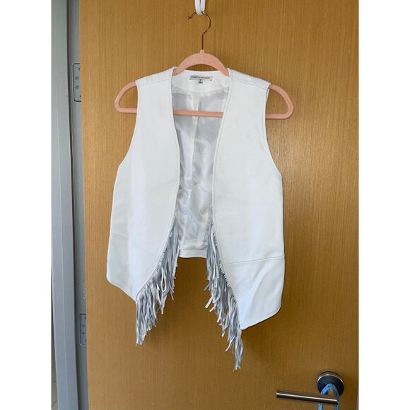 Rebecca Minkoff Womens Vest Size Small White Rare Tiffy Fringe Leather Casual - Picture 1 of 11